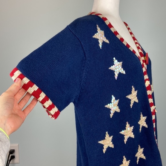 The Quacker Factory Button Down Knit Sweater American Flag Academia Size Large - Picture 7 of 16